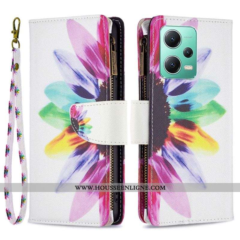 Housse Xiaomi Redmi Note 12/Poco X5 5G Poche Zippée Fleur