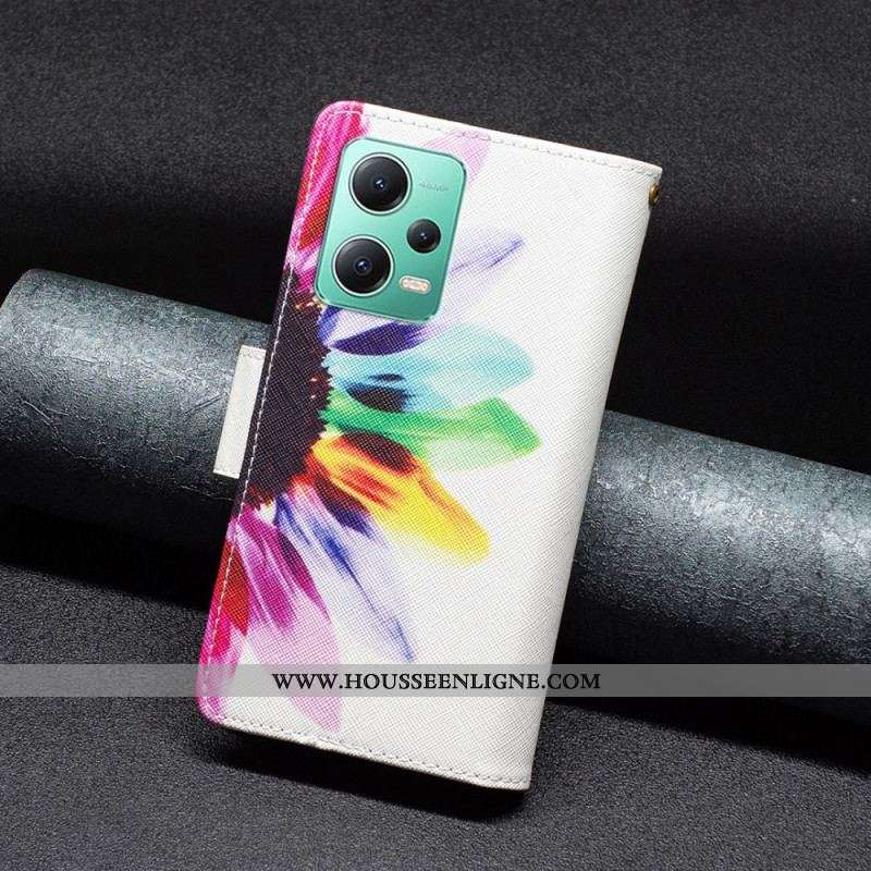 Housse Xiaomi Redmi Note 12/Poco X5 5G Poche Zippée Fleur