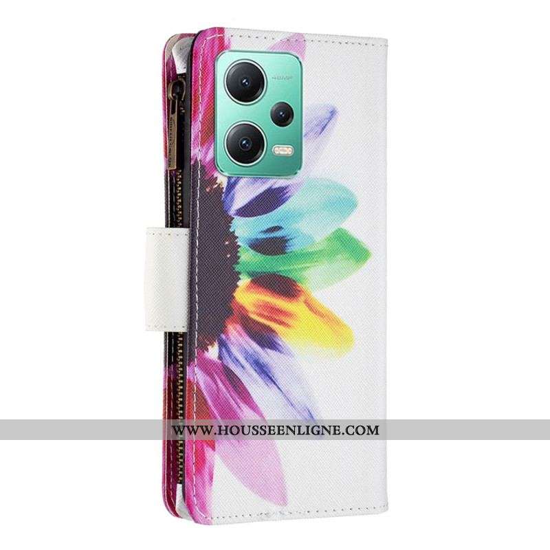 Housse Xiaomi Redmi Note 12/Poco X5 5G Poche Zippée Fleur