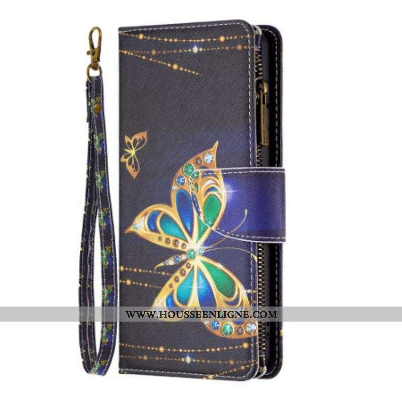 Housse Xiaomi Redmi Note 12/Poco X5 5G Porte-Monnaie Papillons Dorés