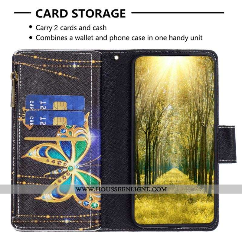 Housse Xiaomi Redmi Note 12/Poco X5 5G Porte-Monnaie Papillons Dorés