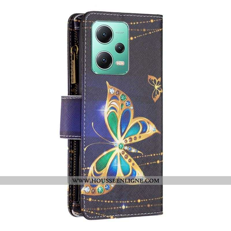Housse Xiaomi Redmi Note 12/Poco X5 5G Porte-Monnaie Papillons Dorés