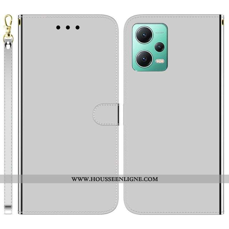 Housse Xiaomi Redmi Note 12/Poco X5 5G Simili Cuir Miroir avec Lanière