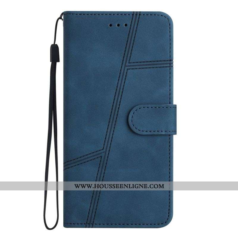 Housse Xiaomi Redmi Note 12/Poco X5 5G Style Cuir Géométrique à Lanière