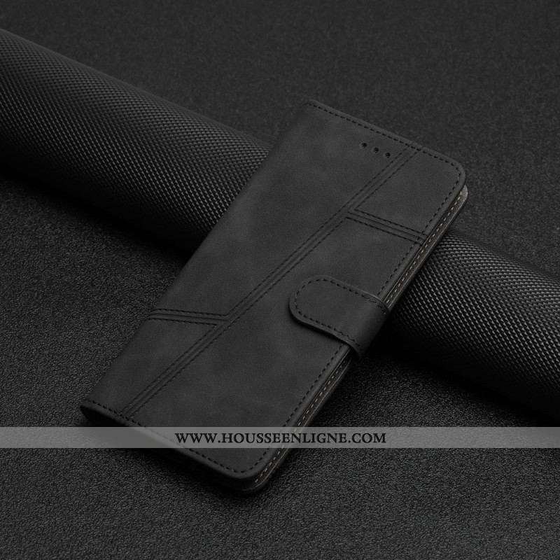 Housse Xiaomi Redmi Note 12/Poco X5 5G Style Cuir Géométrique à Lanière