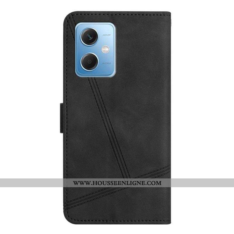 Housse Xiaomi Redmi Note 12/Poco X5 5G Style Cuir Géométrique à Lanière