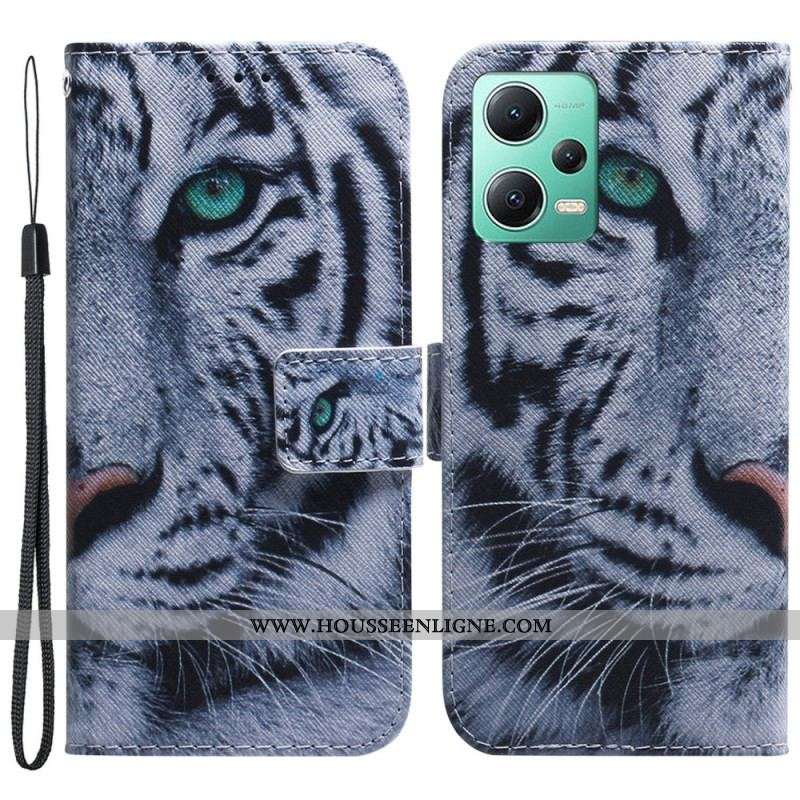 Housse Xiaomi Redmi Note 12/Poco X5 5G Tigre Blanc à Lanière