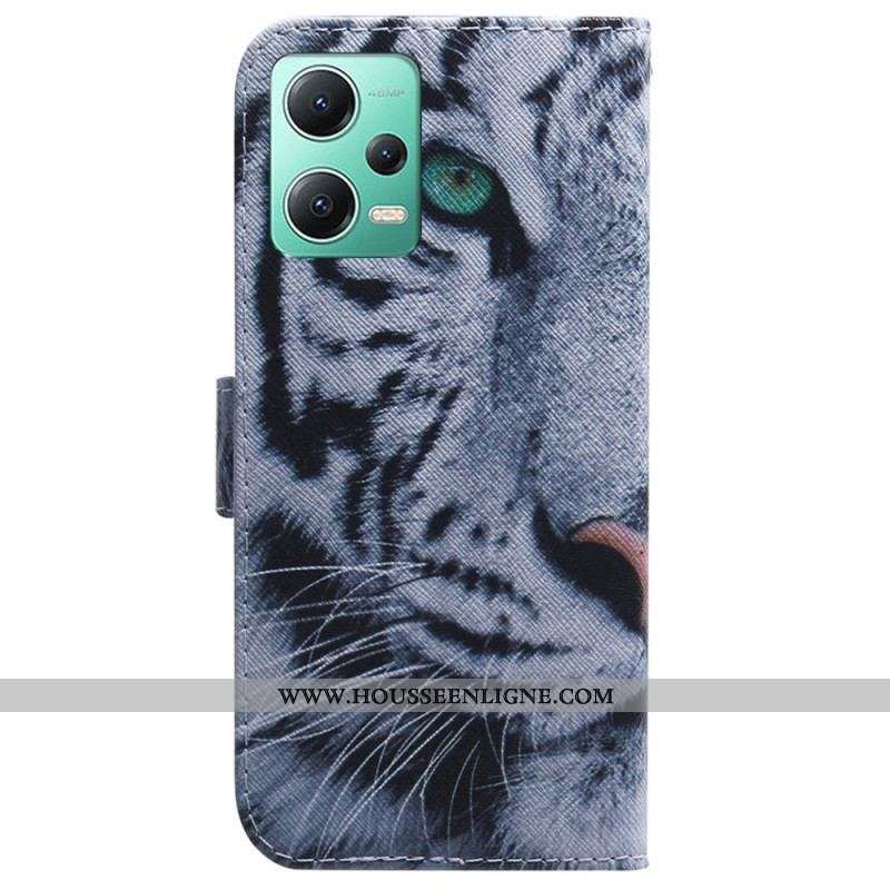 Housse Xiaomi Redmi Note 12/Poco X5 5G Tigre Blanc à Lanière