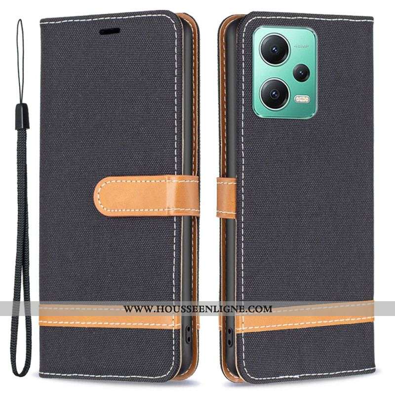 Housse Xiaomi Redmi Note 12/Poco X5 5G Tissu et Effet Cuir à Lanière