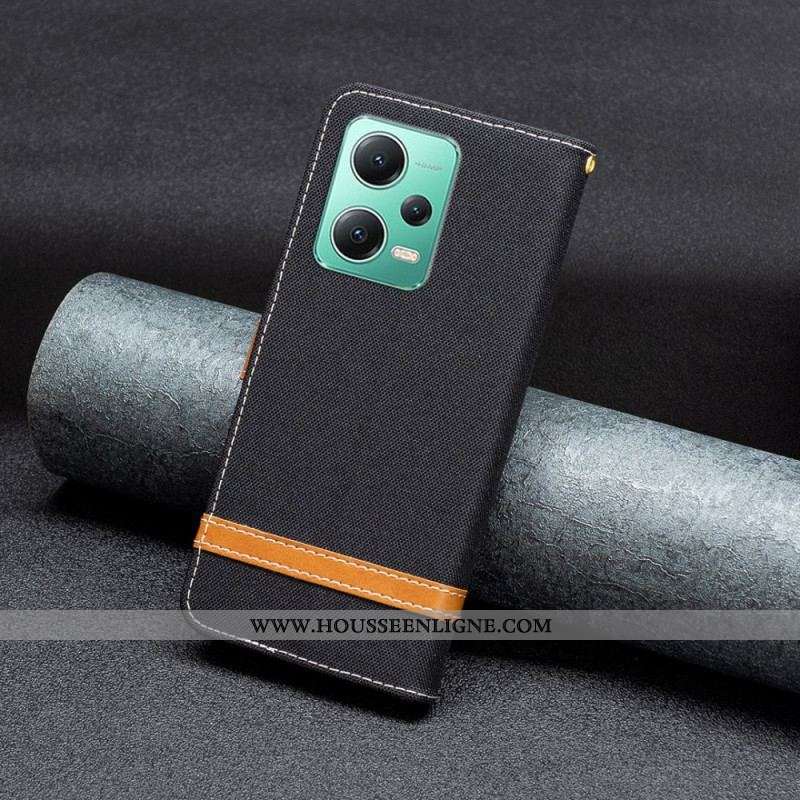 Housse Xiaomi Redmi Note 12/Poco X5 5G Tissu et Effet Cuir à Lanière