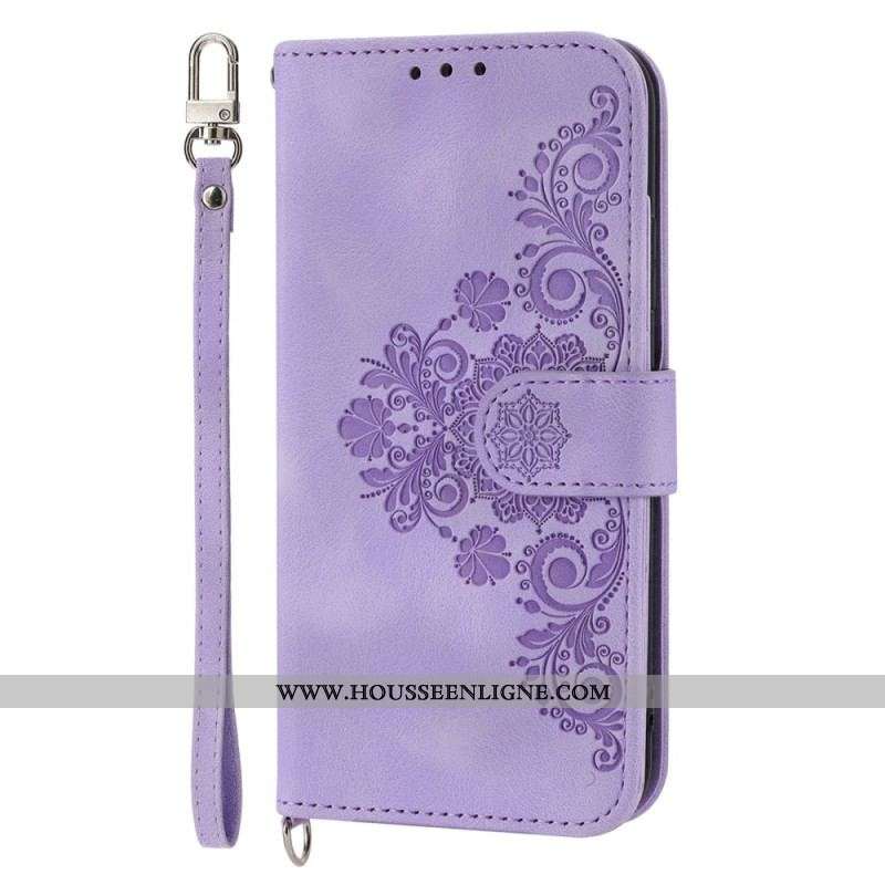 Housse Xiaomi Redmi Note 12 Pro/Poco X5 Pro 5G Florale avec Lanière et Bandoulière