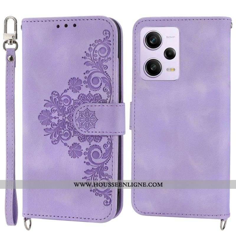 Housse Xiaomi Redmi Note 12 Pro/Poco X5 Pro 5G Florale avec Lanière et Bandoulière