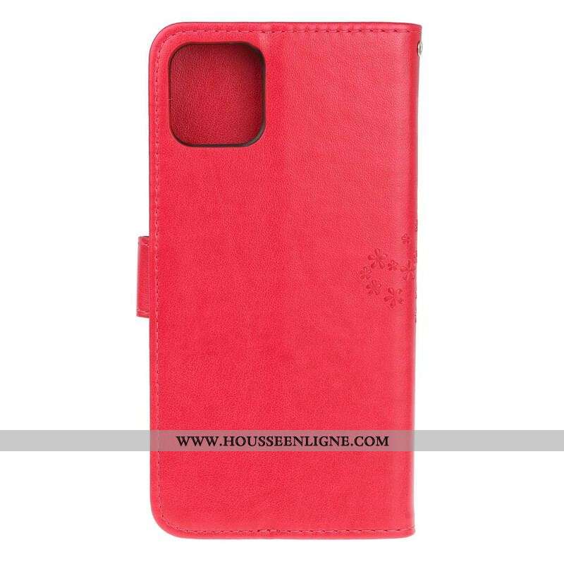 Housse iPhone 13 Mini Arbre et Hiboux à Lanière
