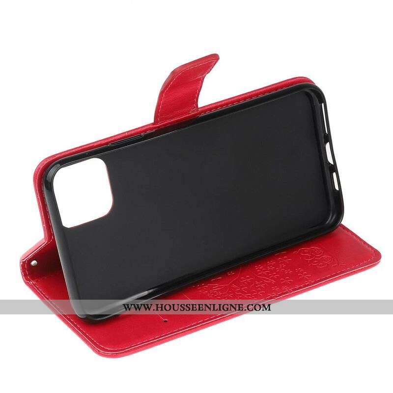 Housse iPhone 13 Mini Arbre et Hiboux à Lanière