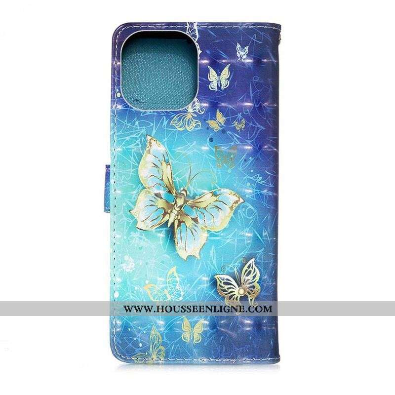 Housse iPhone 13 Mini Papillons Dorés Lanière
