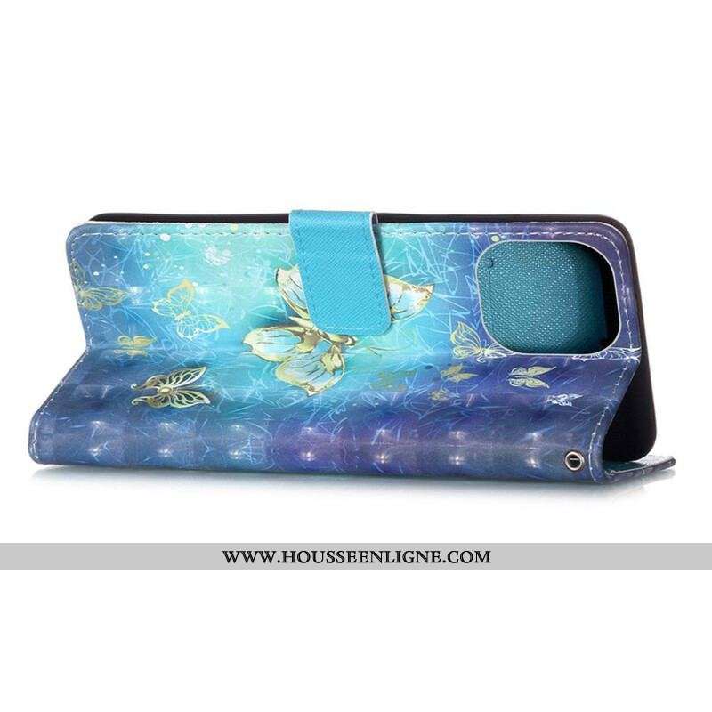 Housse iPhone 13 Mini Papillons Dorés Lanière