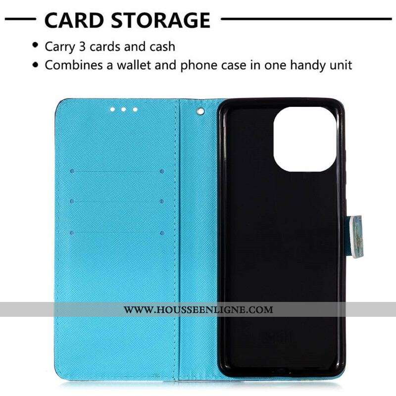 Housse iPhone 13 Mini Papillons Dorés Lanière