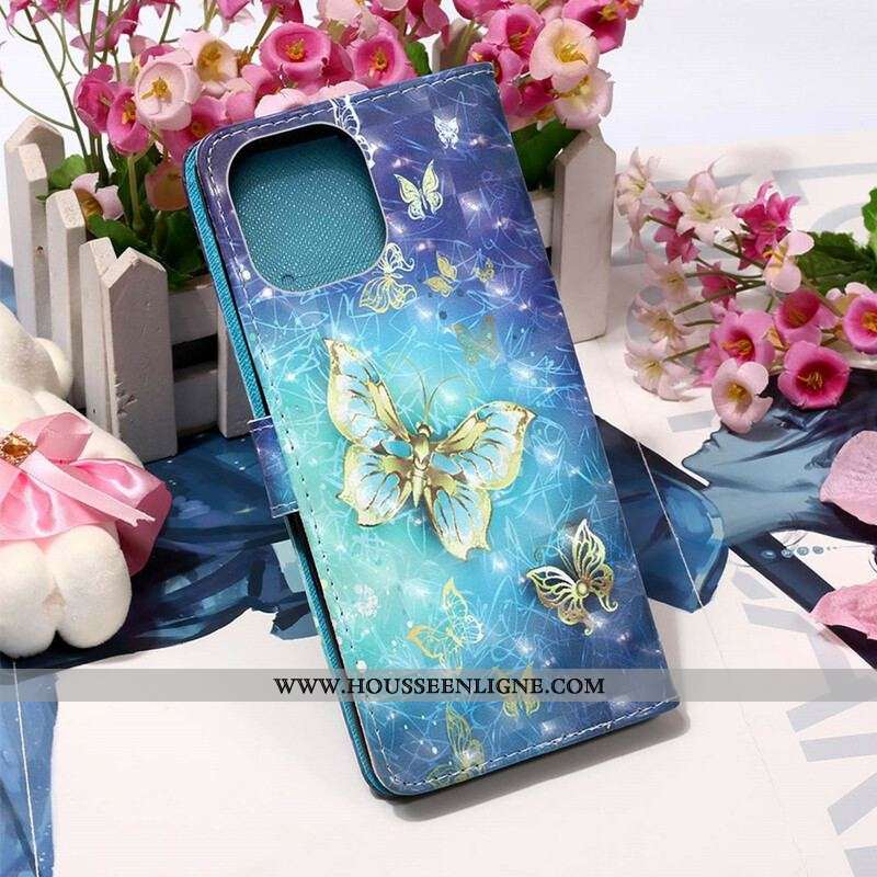 Housse iPhone 13 Mini Papillons Dorés Lanière