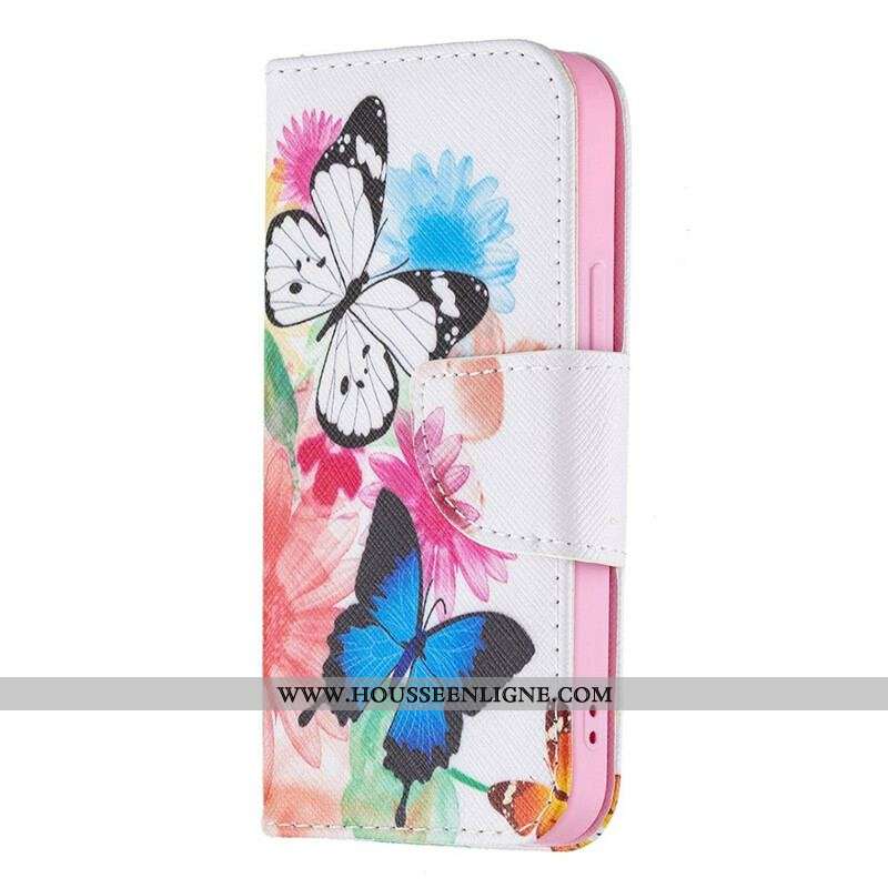 Housse iPhone 13 Mini Papillons et Fleurs Peints