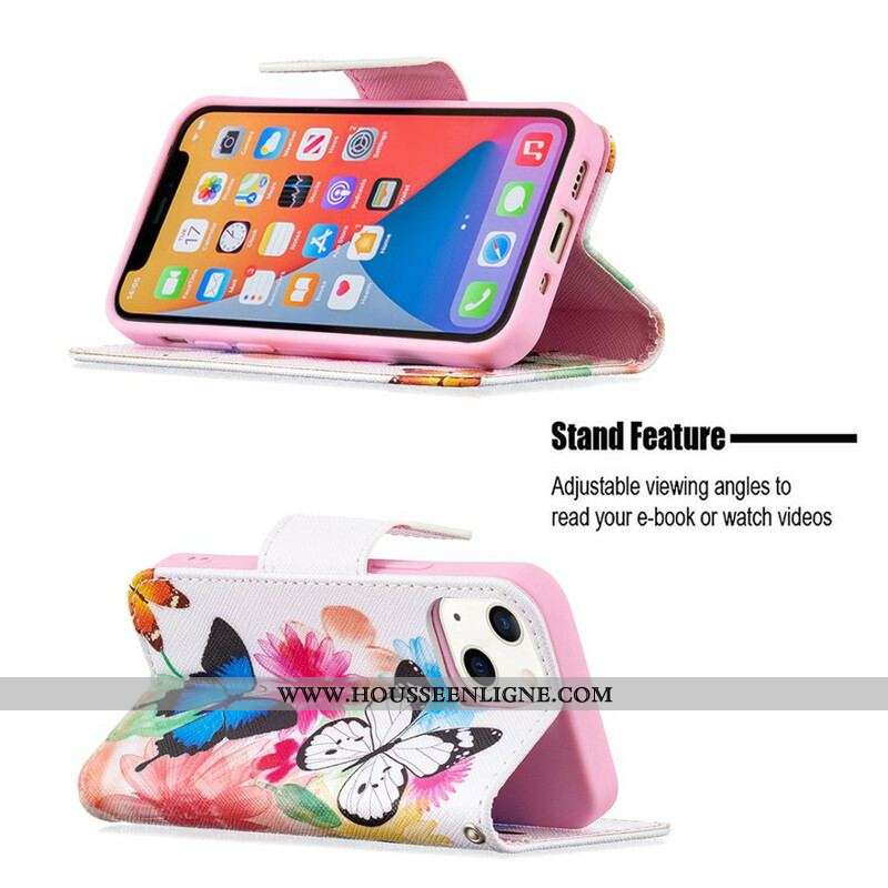 Housse iPhone 13 Mini Papillons et Fleurs Peints
