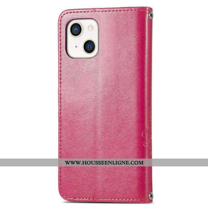 Housse iPhone 13 Mini Papillons et Fleurs à Lanière