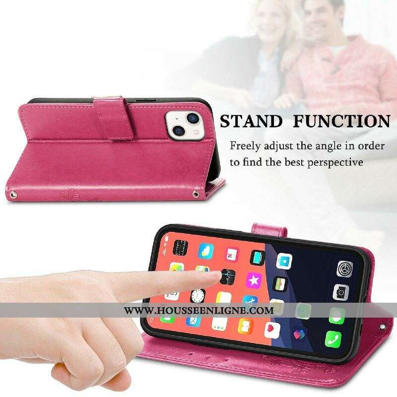 Housse iPhone 13 Mini Papillons et Fleurs à Lanière