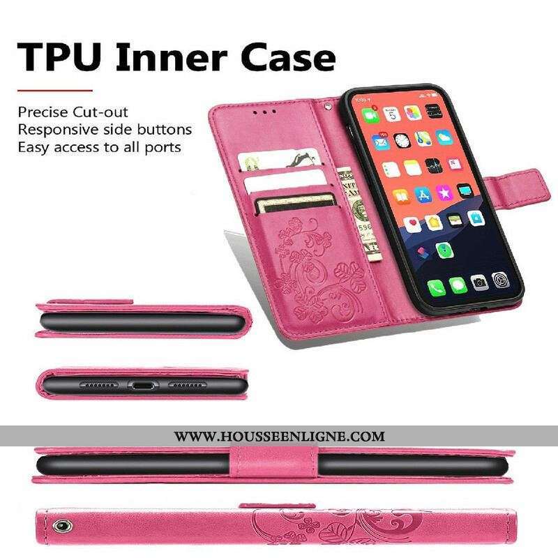 Housse iPhone 13 Mini Papillons et Fleurs à Lanière