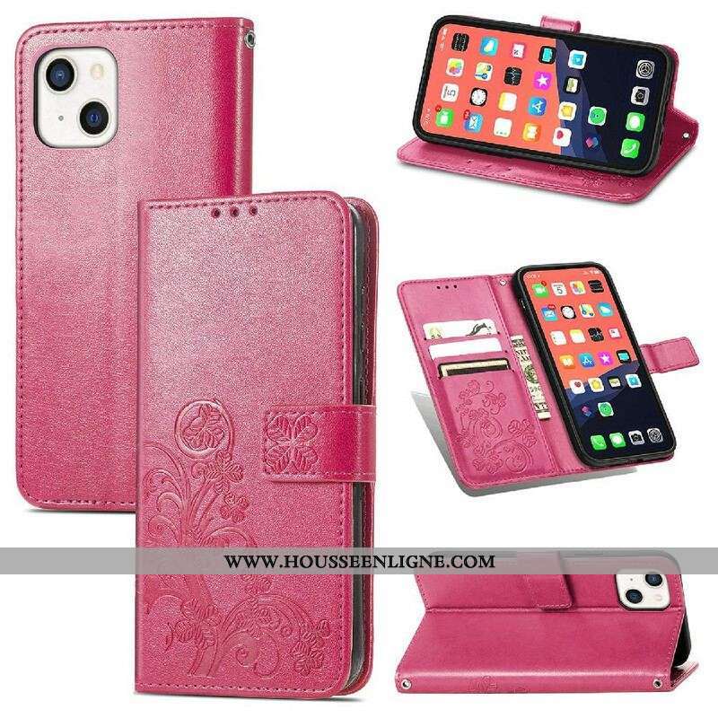 Housse iPhone 13 Mini Papillons et Fleurs à Lanière