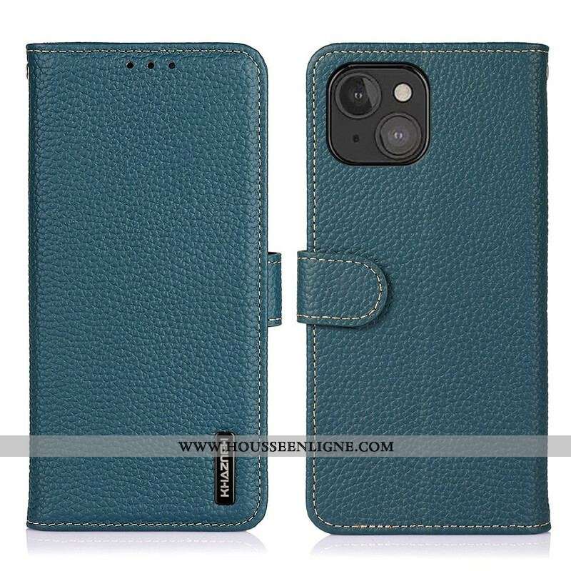 Housse iPhone 13 Mini Véritable Cuir Litchi KHAZNEH