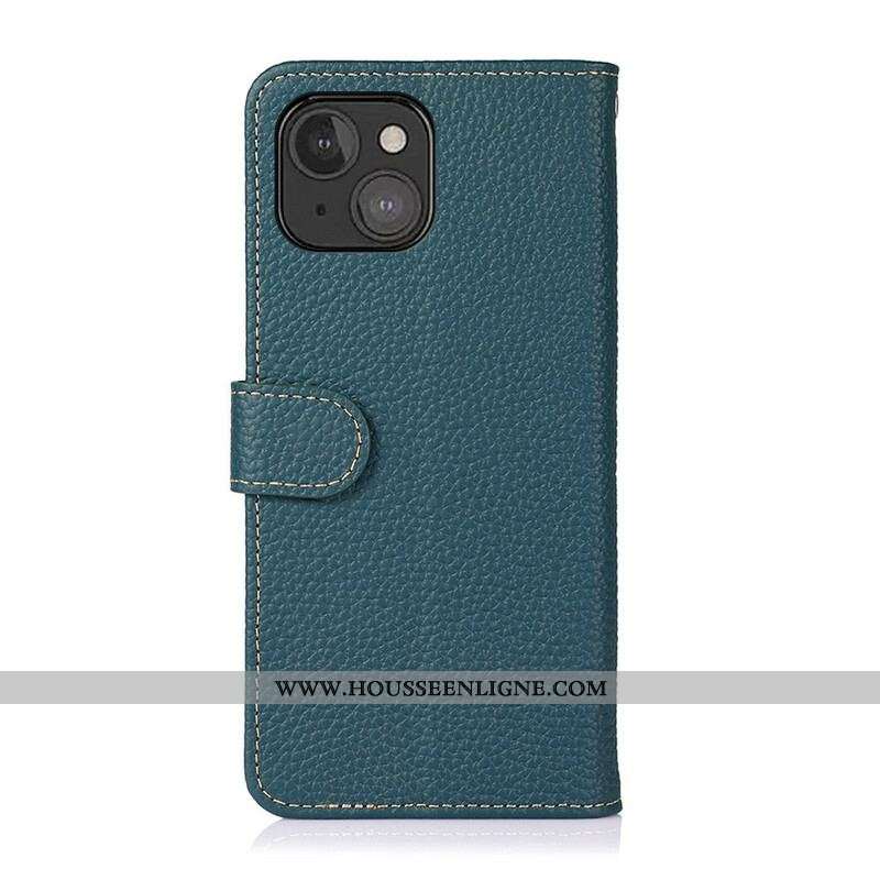 Housse iPhone 13 Mini Véritable Cuir Litchi KHAZNEH