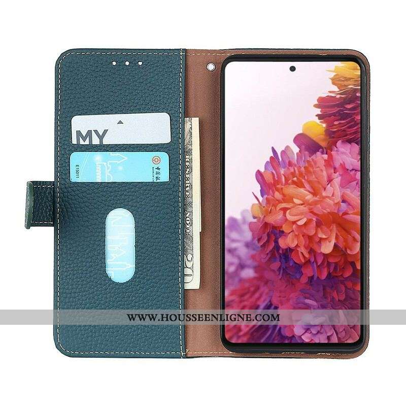 Housse iPhone 13 Mini Véritable Cuir Litchi KHAZNEH