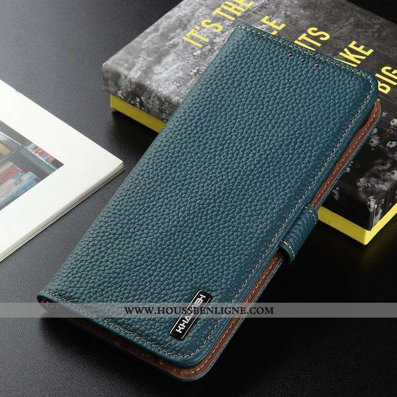 Housse iPhone 13 Mini Véritable Cuir Litchi KHAZNEH