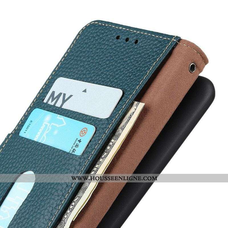 Housse iPhone 13 Mini Véritable Cuir Litchi KHAZNEH