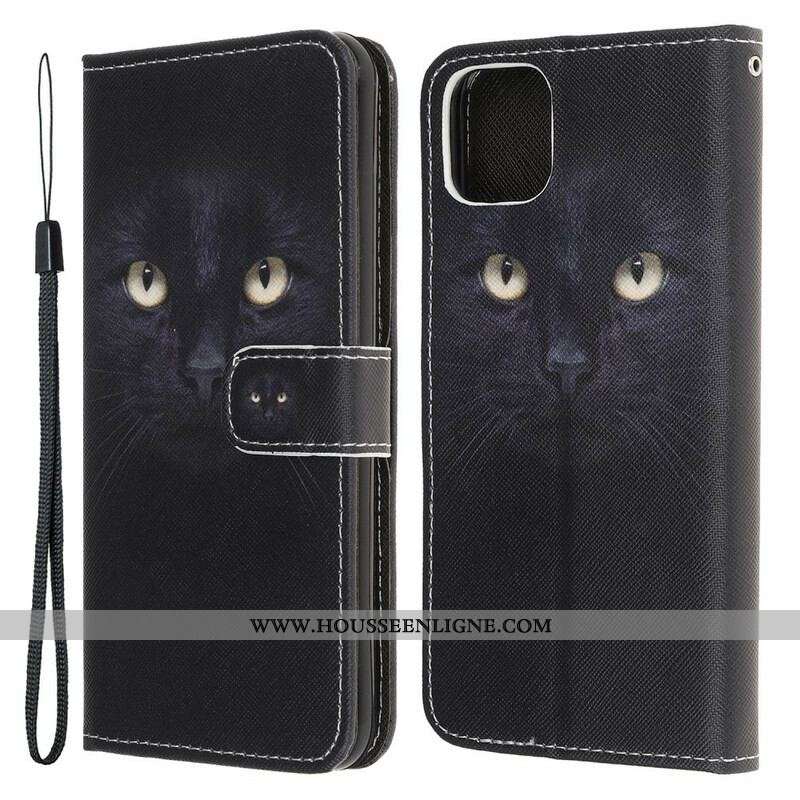 Housse iPhone 13 Mini Yeux de Chat Noir à Lanière