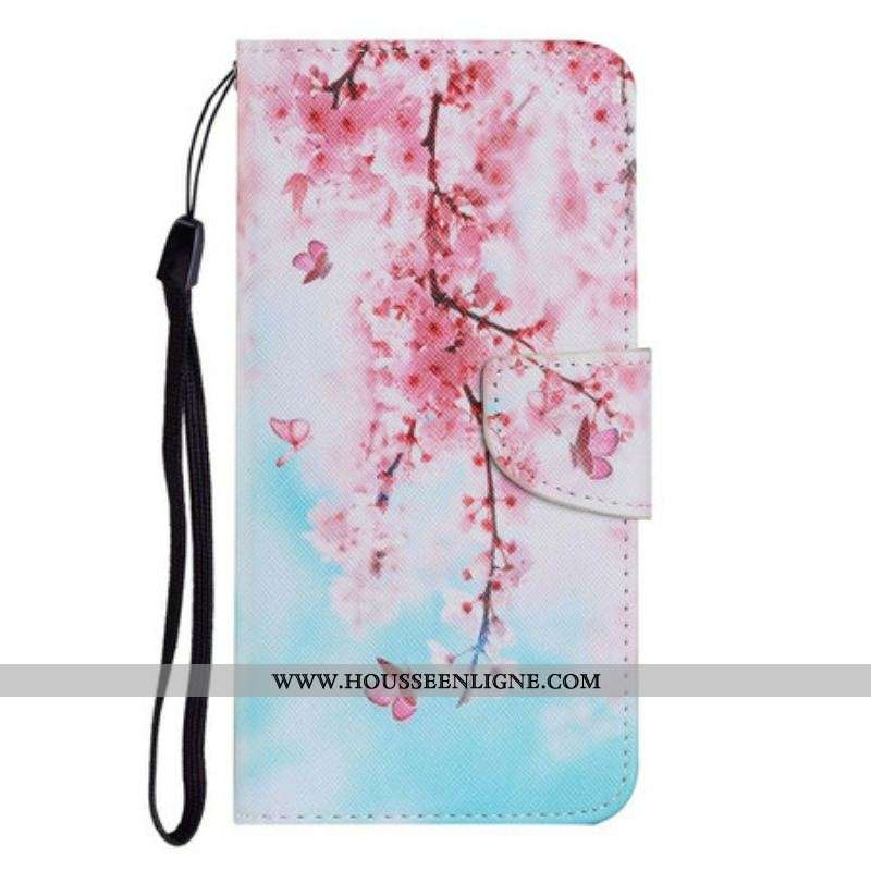 Housse iPhone 13 Pro Branches Rouges à Lanière