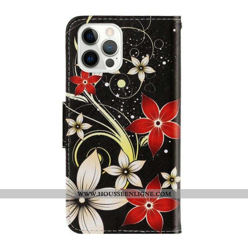 Housse iPhone 13 Pro Fleurs Colorées à Lanière