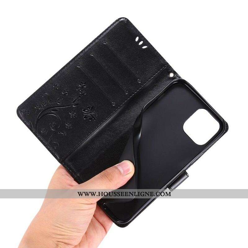 Housse iPhone 13 Pro Fleurs Graphiques à Lanière