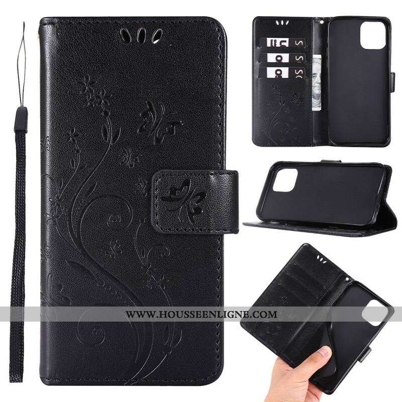 Housse iPhone 13 Pro Fleurs Graphiques à Lanière