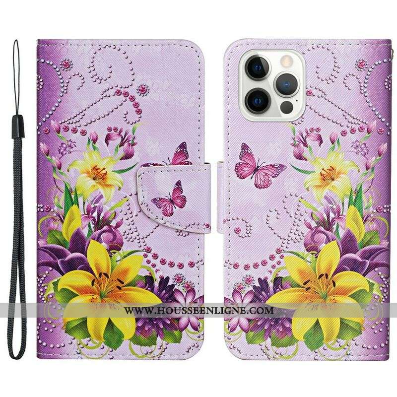 Housse iPhone 13 Pro Fleurs Magistrales avec Lanière