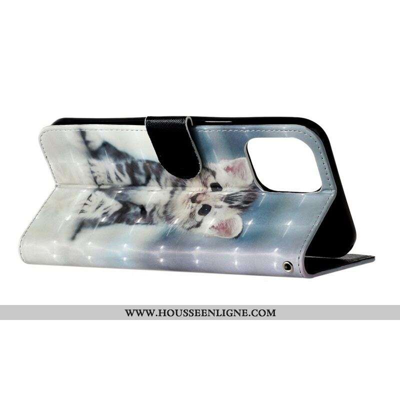 Housse iPhone 13 Pro Max Chaton Light Spots à Lanière