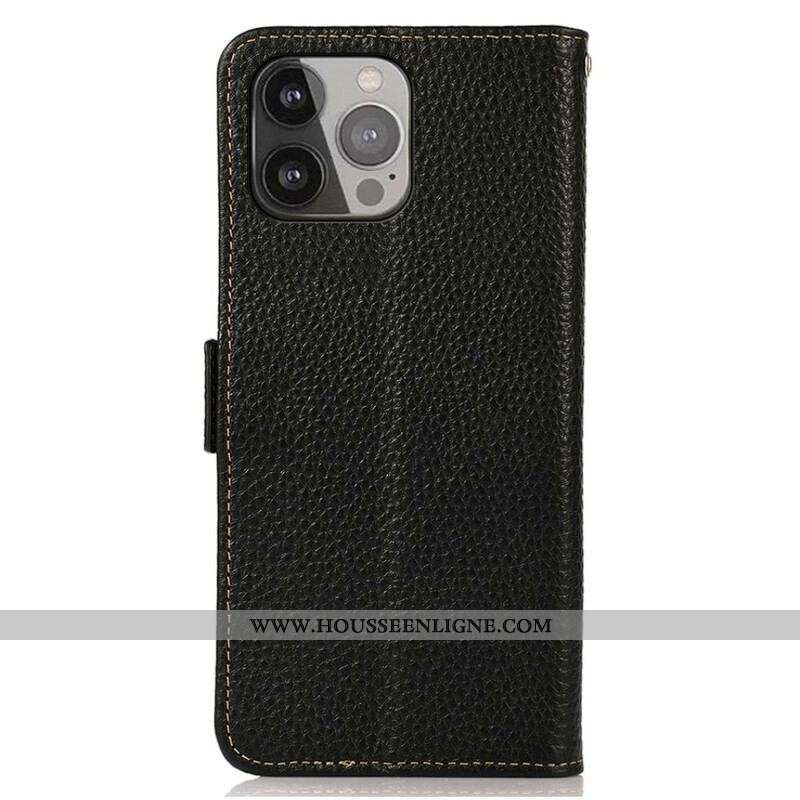 Housse iPhone 13 Pro Max Cuir Véritable Litchi KHAZNEH