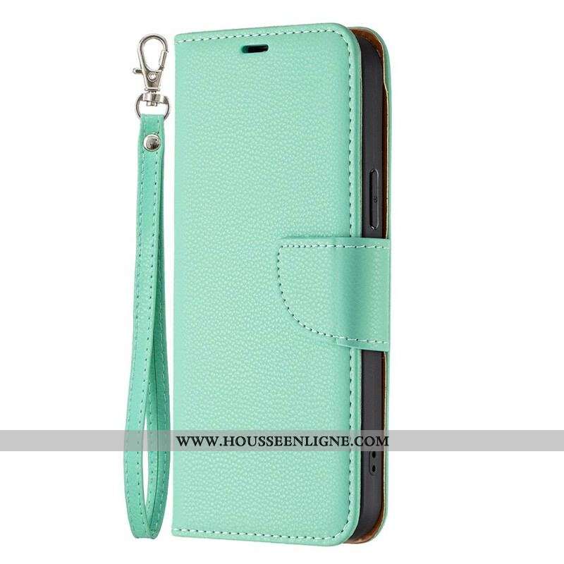 Housse iPhone 13 Pro Max Effet Cuir Litchi Coloré à Lanière