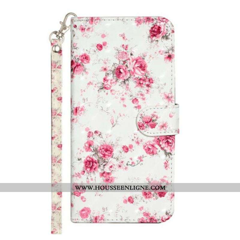 Housse iPhone 13 Pro Max Fleurs Light Spots à Lanière