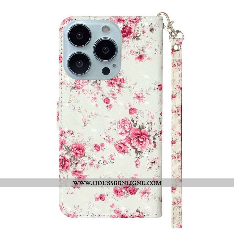 Housse iPhone 13 Pro Max Fleurs Light Spots à Lanière