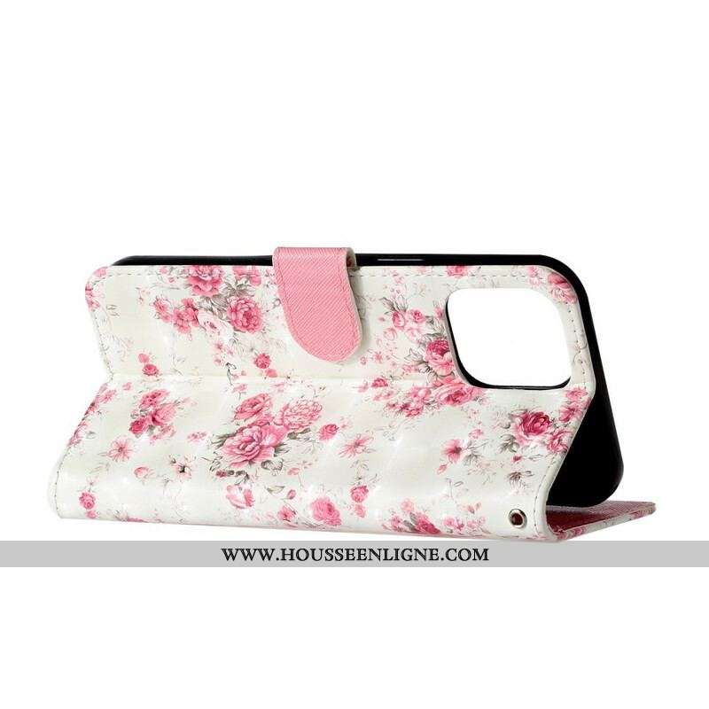 Housse iPhone 13 Pro Max Fleurs Light Spots à Lanière
