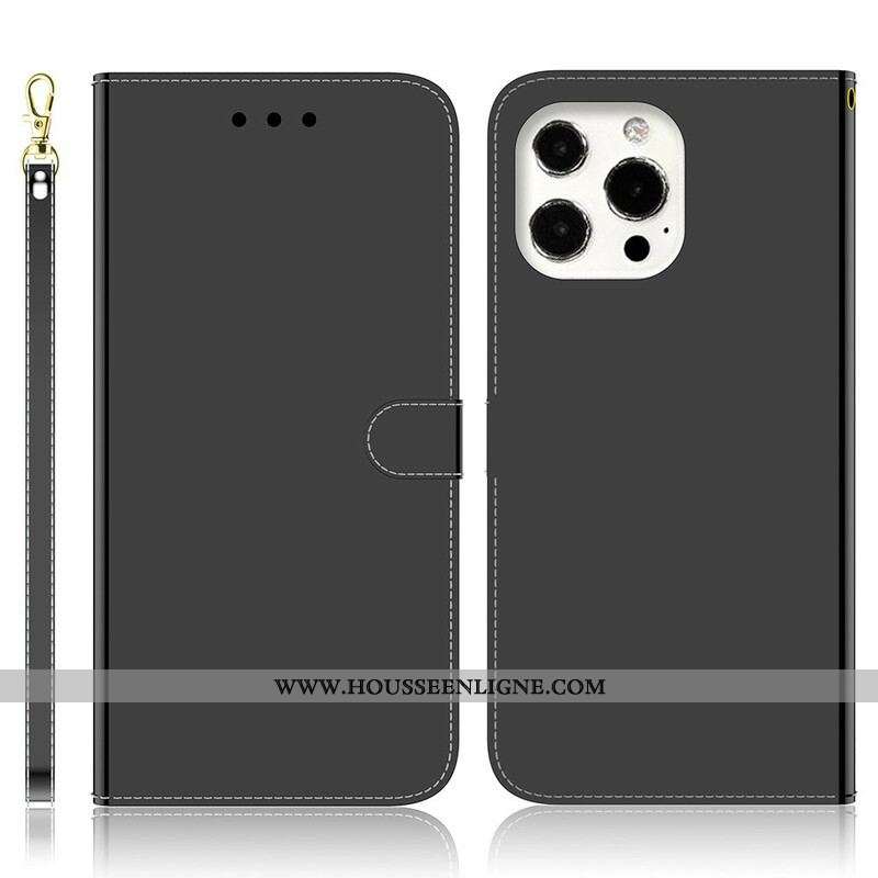 Housse iPhone 13 Pro Max Simili Cuir Couverture Miroir
