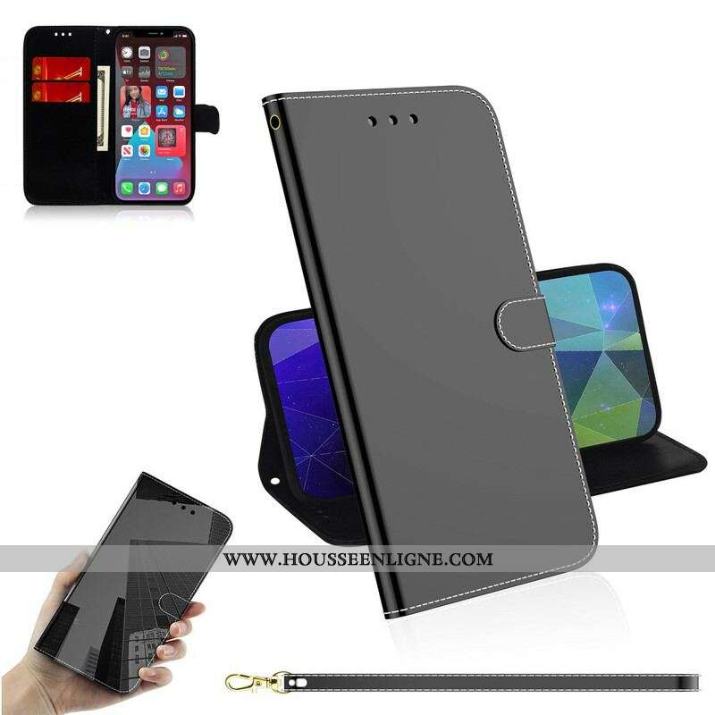 Housse iPhone 13 Pro Max Simili Cuir Couverture Miroir