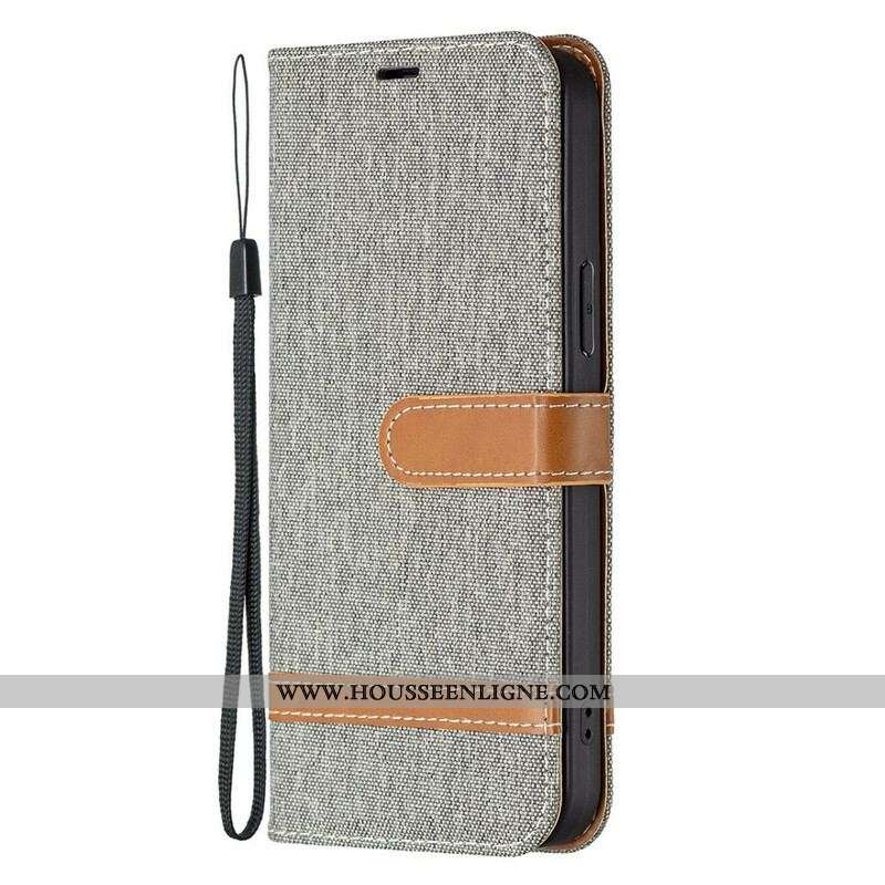 Housse iPhone 13 Pro Max Tissu et Effet Cuir à Lanière