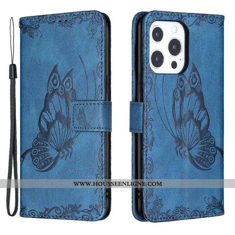 Housse iPhone 13 Pro Papillon Baroque à Lanière