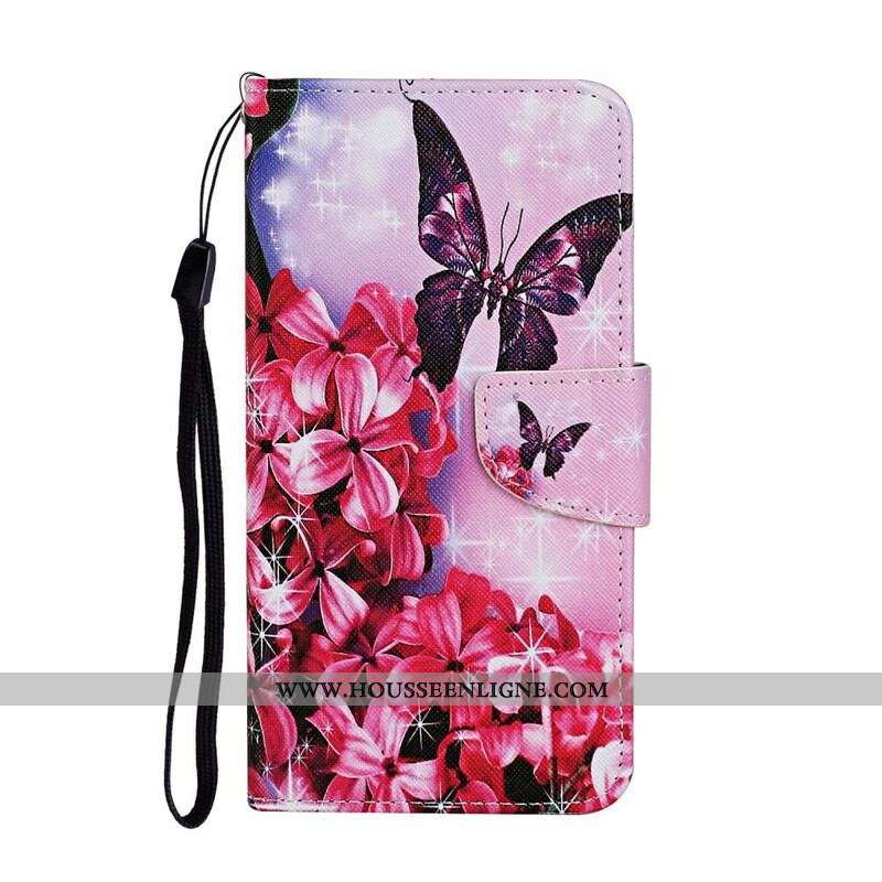 Housse iPhone 13 Pro Papillons et Lanière